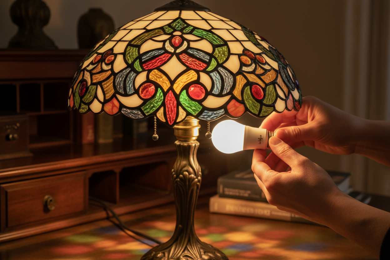 Hoe vervang je veilig een lamp in je Tiffany armatuur?