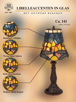 Tiffany table lamp Dragonfly accents – Amber & Deep blue – H 36 cm – Art. 7003