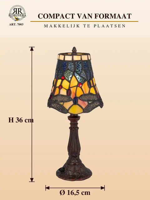 Tiffany table lamp Dragonfly accents – Amber & Deep blue – H 36 cm – Art. 7003