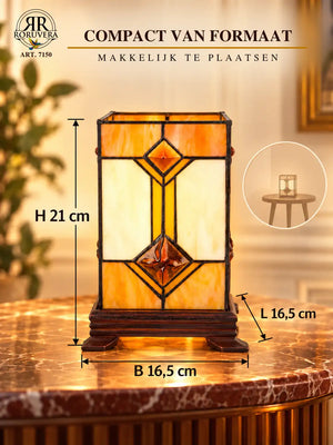 Tiffany cube table lamp – Cream, Amber & Diamond accents – H 21 cm – Art. 7150