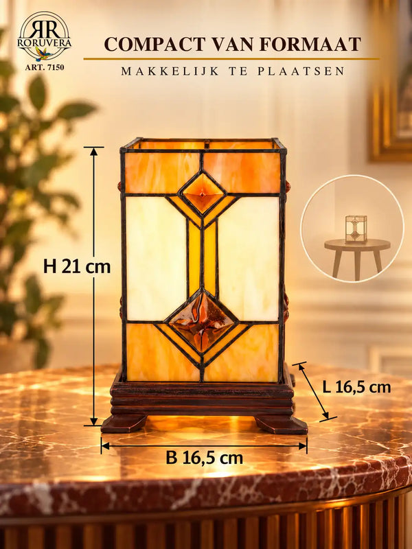 Tiffany cube table lamp – Cream, Amber & Diamond accents – H 21 cm – Art. 7150