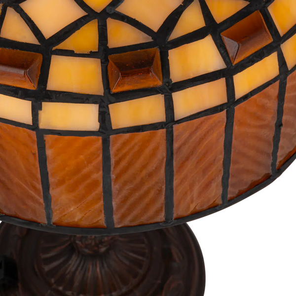 Tiffany tafellamp – Amber & Crème Geometrisch – Ø 20 × H 36 cm (Art. 7001)