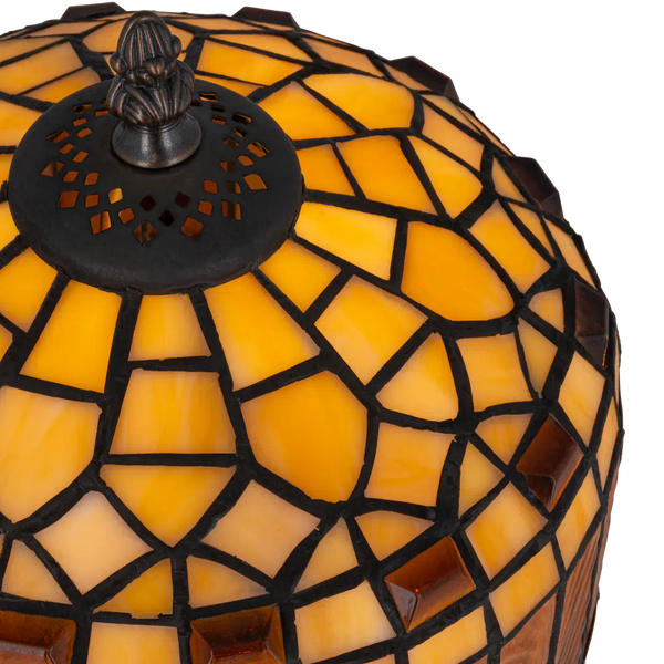 Tiffany tafellamp – Amber & Crème Geometrisch – Ø 20 × H 36 cm (Art. 7001)