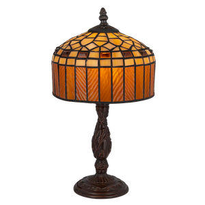 Tiffany tafellamp – Amber & Crème Geometrisch – Ø 20 × H 36 cm (Art. 7001)