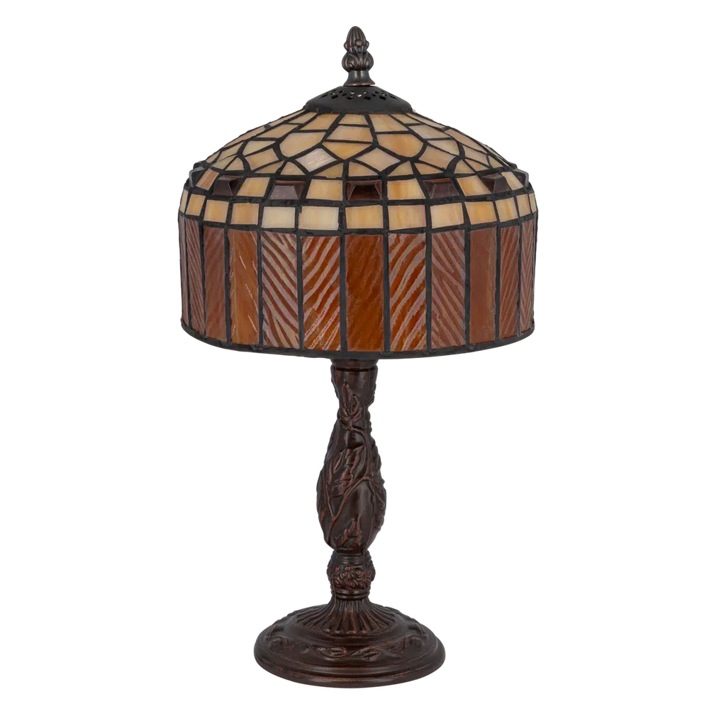 Tiffany tafellamp – Amber & Crème Geometrisch – Ø 20 × H 36 cm (Art. 7001)