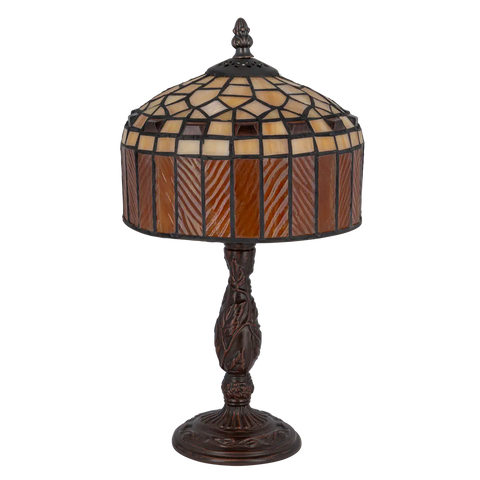 Tiffany tafellamp – Amber & Crème Geometrisch – Ø 20 × H 36 cm (Art. 7001)