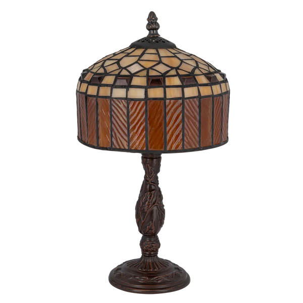 Tiffany tafellamp – Amber & Crème Geometrisch – Ø 20 × H 36 cm (Art. 7001)