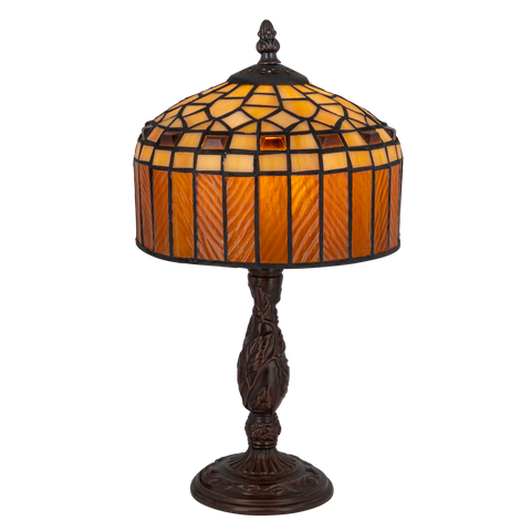 Tiffany tafellamp – Amber & Crème Geometrisch – Ø 20 × H 36 cm (Art. 7001)