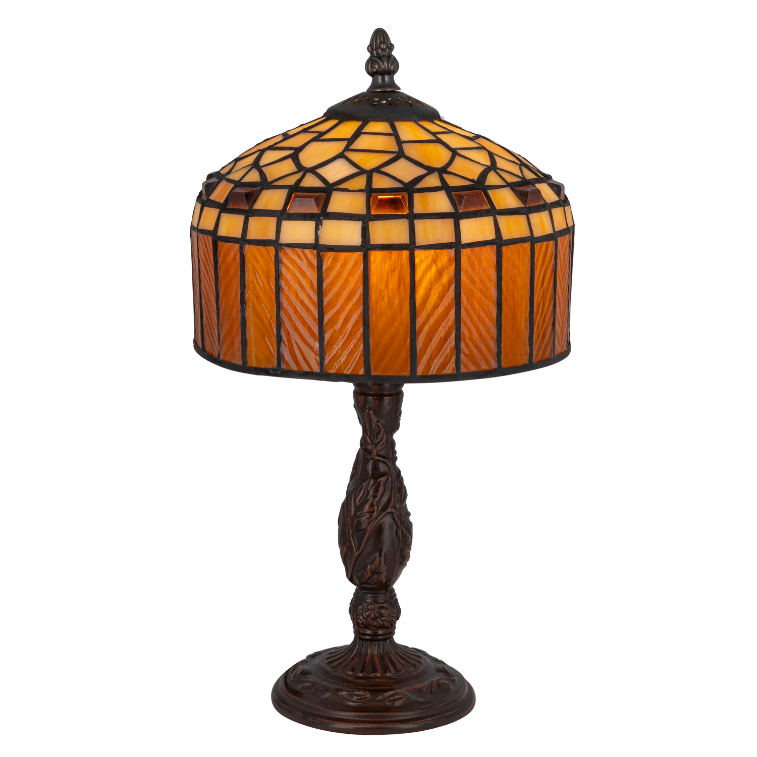 Tiffany tafellamp – Amber & Crème Geometrisch – Ø 20 × H 36 cm (Art. 7001)