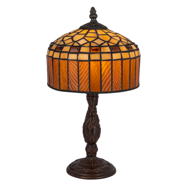 Tiffany tafellamp – Amber & Crème Geometrisch – Ø 20 × H 36 cm (Art. 7001)