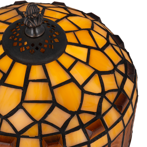 Tiffany tafellamp – Amber & Crème Geometrisch – Ø 20 × H 36 cm (Art. 7001)
