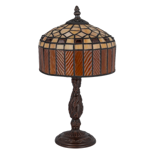 Tiffany tafellamp – Amber & Crème Geometrisch – Ø 20 × H 36 cm (Art. 7001)