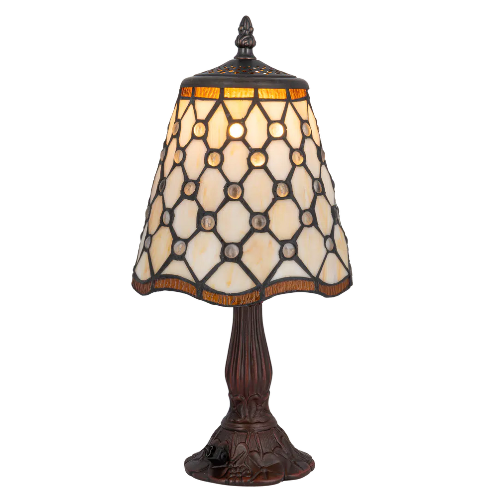 Tiffany tafellamp – Ronde Sieraccenten – Ø 17,5 × H 36 cm (Art. 7004)