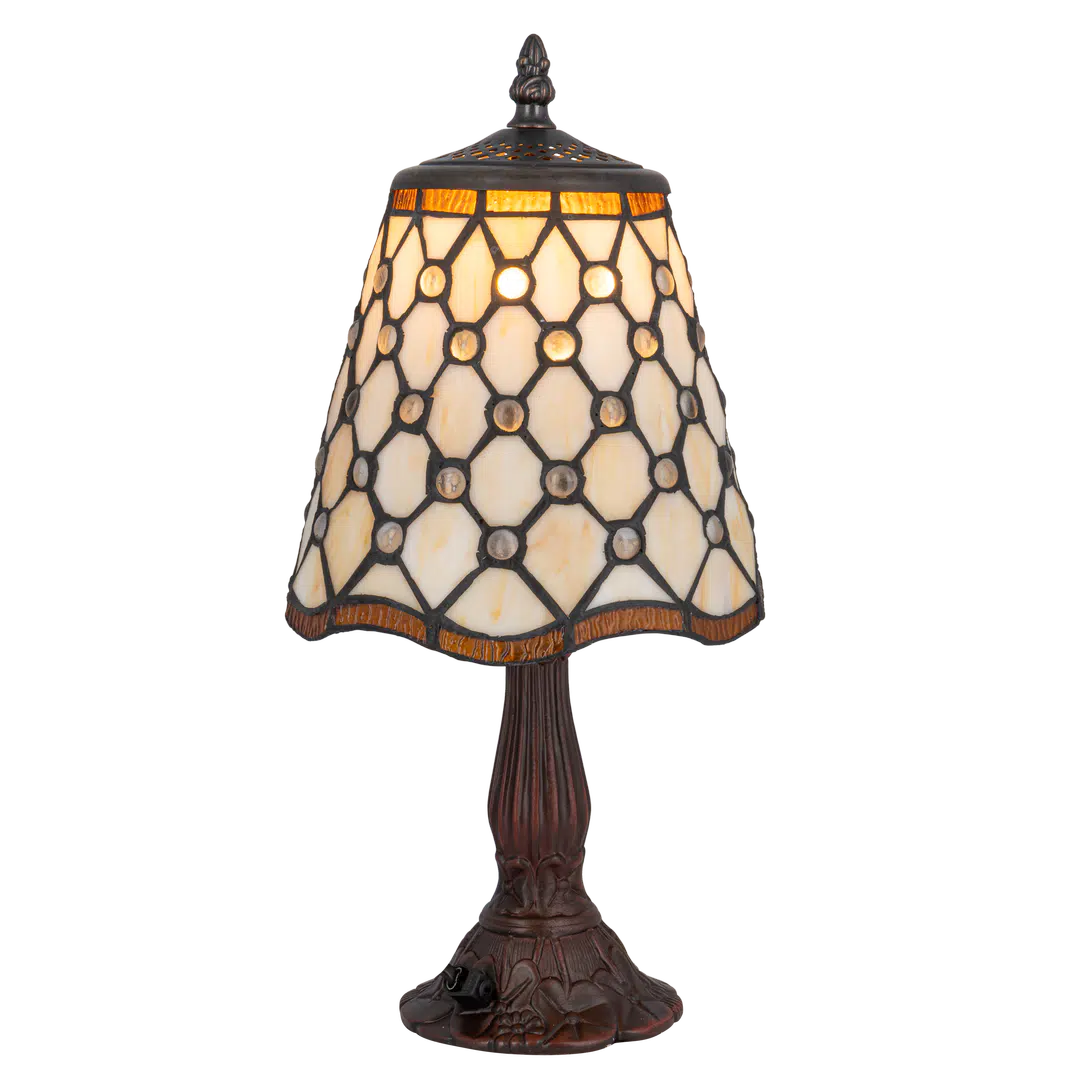 Tiffany tafellamp – Ronde Sieraccenten – Ø 17,5 × H 36 cm (Art. 7004)