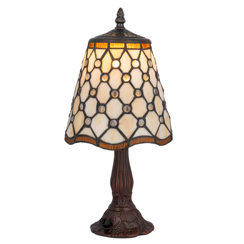 Tiffany tafellamp – Ronde Sieraccenten – Ø 17,5 × H 36 cm (Art. 7004)