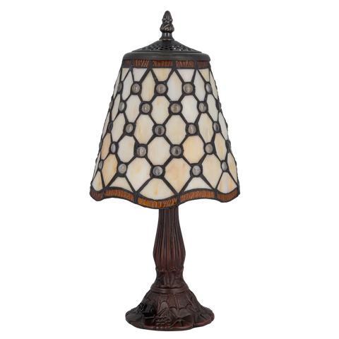 Tiffany tafellamp – Ronde Sieraccenten – Ø 17,5 × H 36 cm (Art. 7004)