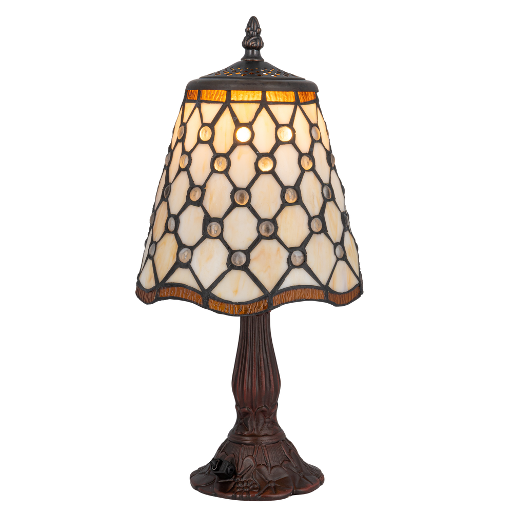 Tiffany tafellamp – Ronde Sieraccenten – Ø 17,5 × H 36 cm (Art. 7004)