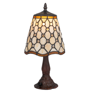 Tiffany tafellamp – Ronde Sieraccenten – Ø 17,5 × H 36 cm (Art. 7004)