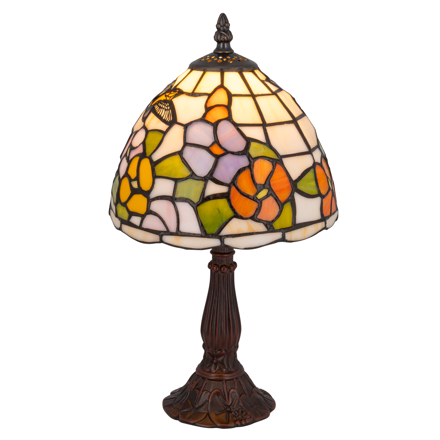 Tiffany tafellamp – Kolibrie & Bloemen – Ø 20 × H 36 cm (Art. 7005)