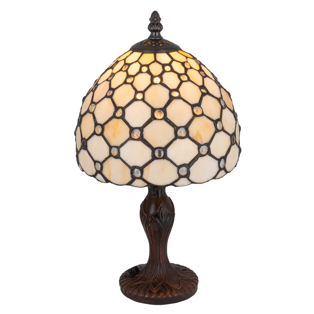 Tiffany tafellamp – Achthoekig Honingraatpatroon – Ø 20 × H 36 cm (Art. 7008)