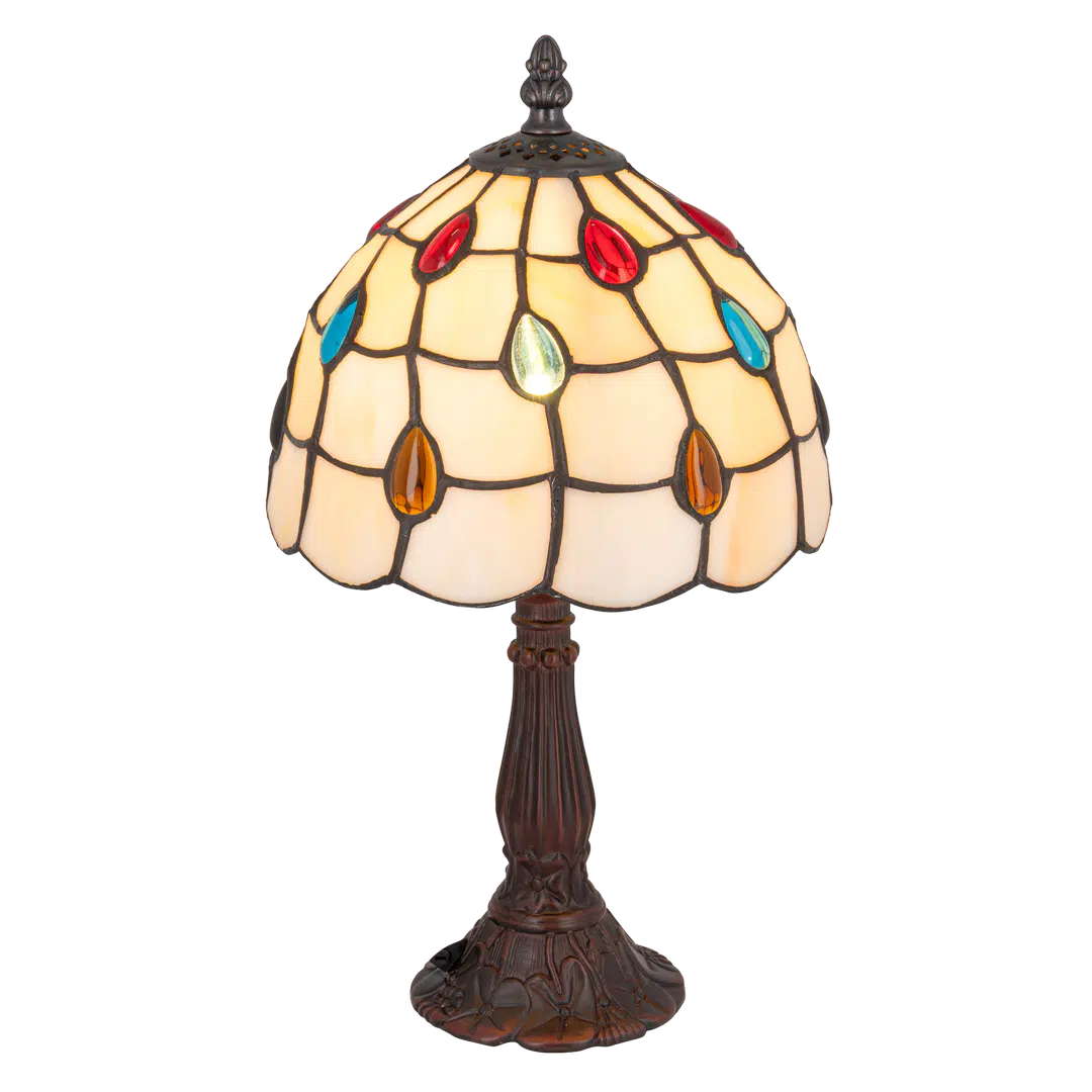 Tiffany tafellamp – Kleurrijk Druppelmotief – Ø 20 × H 36 cm (Art. 7017)