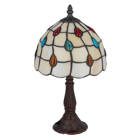 Tiffany tafellamp – Kleurrijk Druppelmotief – Ø 20 × H 36 cm (Art. 7017)