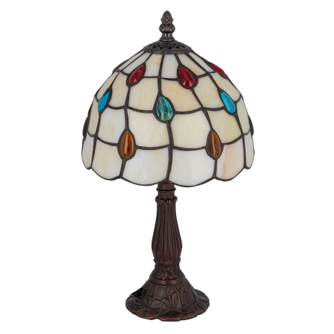 Tiffany tafellamp – Kleurrijk Druppelmotief – Ø 20 × H 36 cm (Art. 7017)
