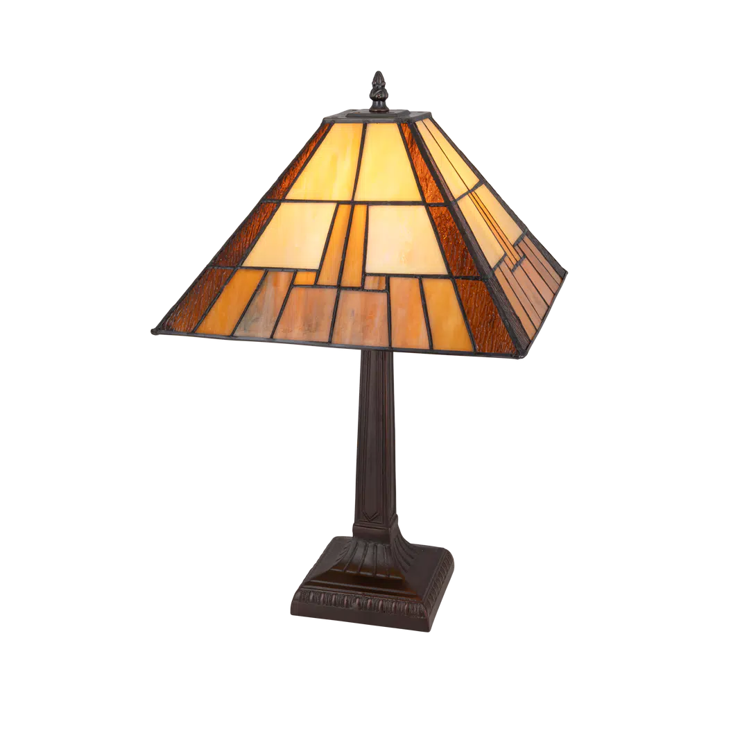 Tiffany tafellamp Geometrische Piramide – Crème & Amber – H 49 cm – Art. 7022