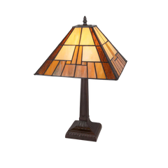 Tiffany tafellamp Geometrische Piramide – Crème & Amber – H 49 cm – Art. 7022