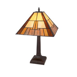 Tiffany tafellamp Geometrische Piramide – Crème & Amber – H 49 cm – Art. 7022
