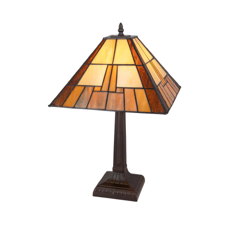 Tiffany tafellamp Geometrische Piramide – Crème & Amber – H 49 cm – Art. 7022