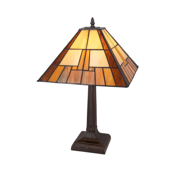 Tiffany tafellamp Geometrische Piramide – Crème & Amber – H 49 cm – Art. 7022