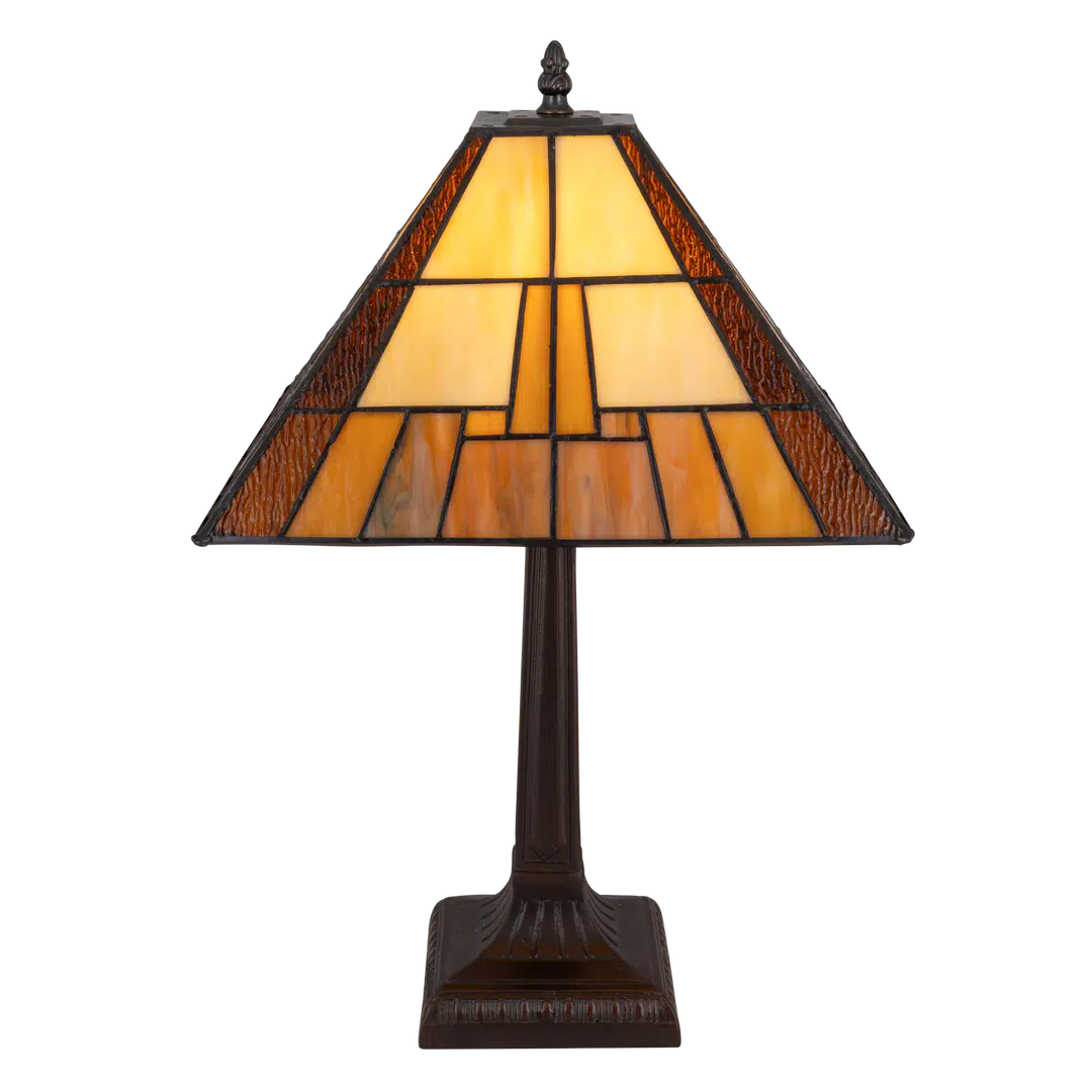 Tiffany tafellamp – Geometrisch ontwerp – L 30,5 × B 30,5 × H 49 cm (Art. 7022)