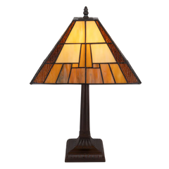 Tiffany tafellamp – Geometrisch ontwerp – L 30,5 × B 30,5 × H 49 cm (Art. 7022)