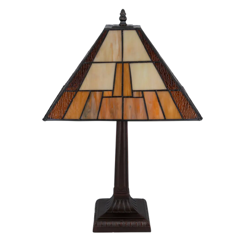 Tiffany tafellamp – Geometrisch ontwerp – L 30,5 × B 30,5 × H 49 cm (Art. 7022)