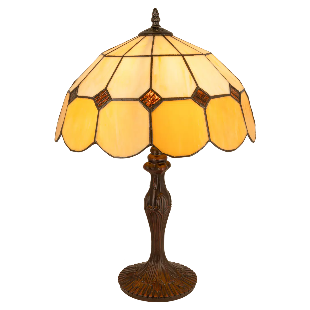 Tiffany tafellamp – Crème & Honingglas – Ø 36 × H 52 cm (Art. 7025)