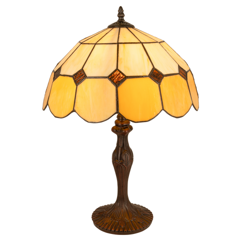 Tiffany tafellamp – Crème & Honingglas – Ø 36 × H 52 cm (Art. 7025)