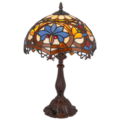 Tiffany tafellamp – Blauw & Amber Patroon – Ø 30 × H 46,5 cm (Art. 7026)