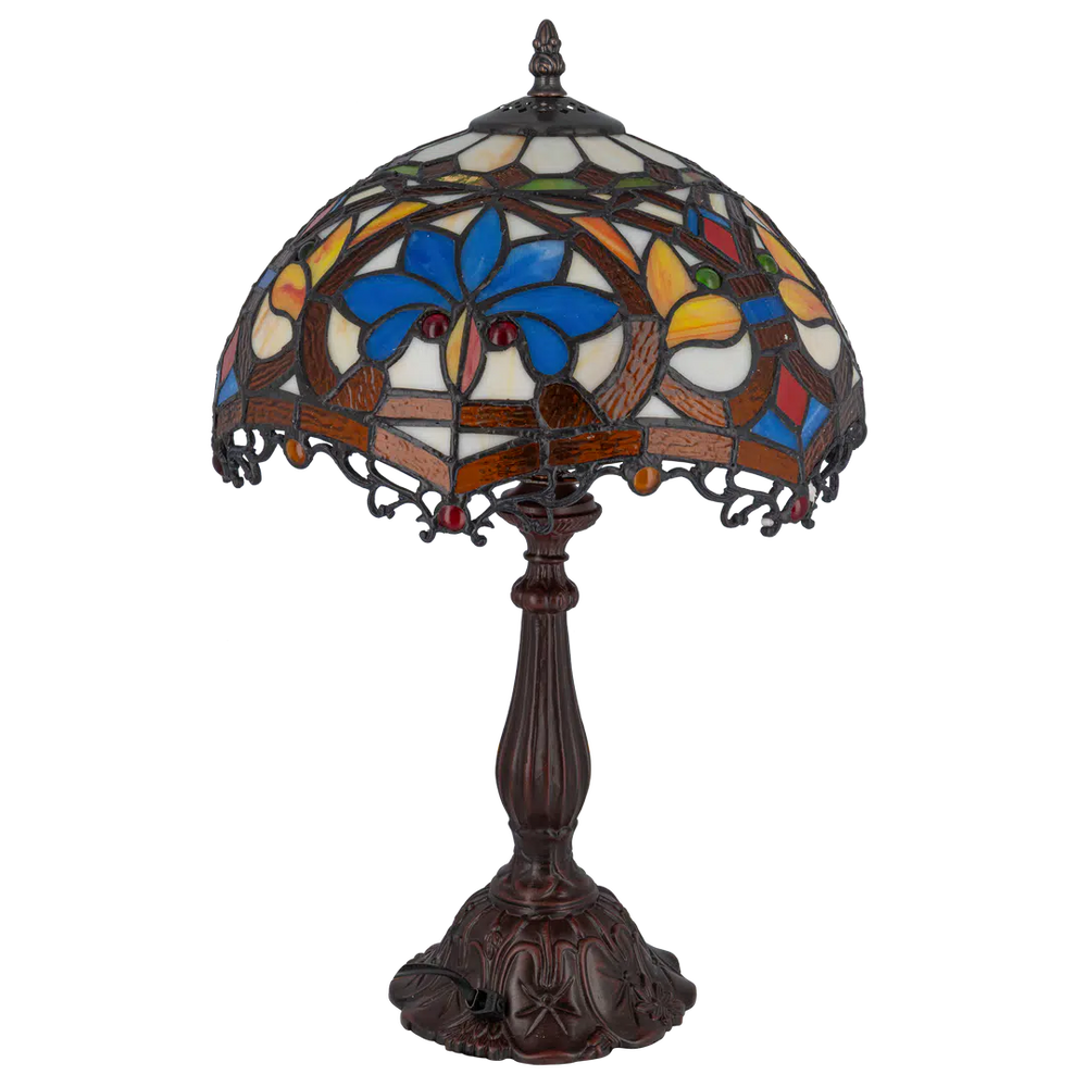 Tiffany tafellamp – Blauw & Amber Patroon – Ø 30 × H 46,5 cm (Art. 7026)