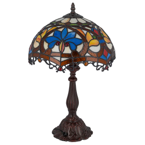 Tiffany tafellamp – Blauw & Amber Patroon – Ø 30 × H 46,5 cm (Art. 7026)