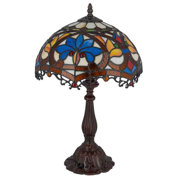 Tiffany tafellamp – Blauw & Amber Patroon – Ø 30 × H 46,5 cm (Art. 7026)