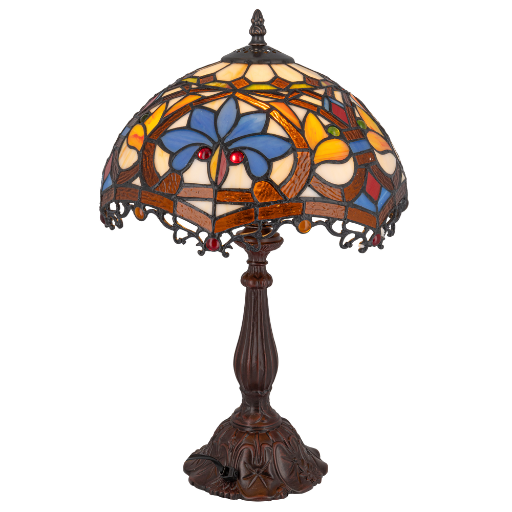 Tiffany tafellamp – Blauw & Amber Patroon – Ø 30 × H 46,5 cm (Art. 7026)
