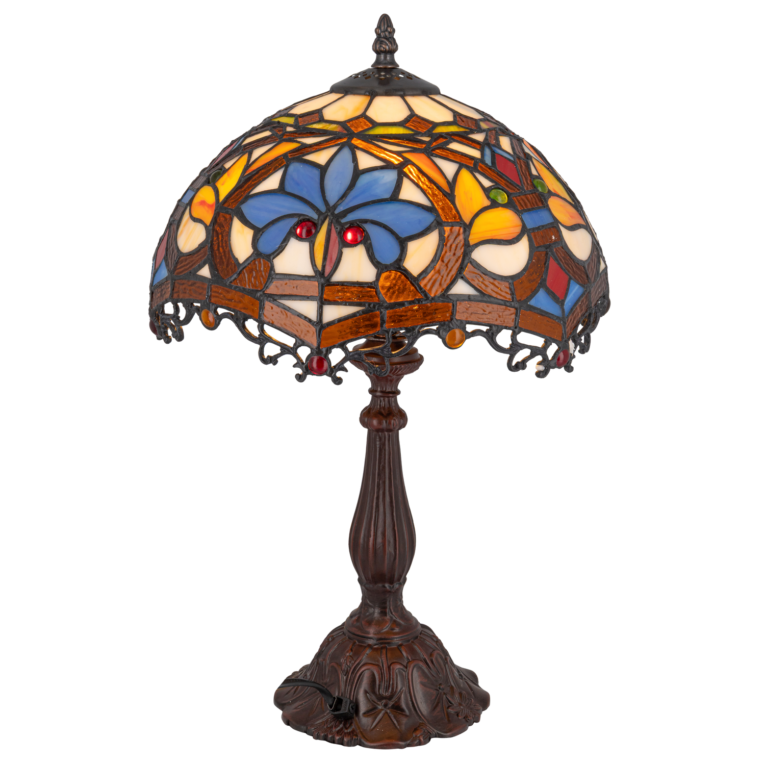 Tiffany tafellamp – Blauw & Amber Patroon – Ø 30 × H 46,5 cm (Art. 7026)