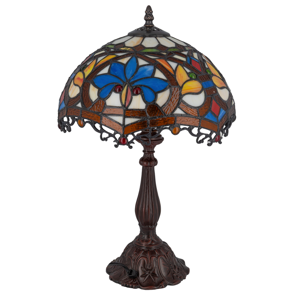 Tiffany tafellamp – Blauw & Amber Patroon – Ø 30 × H 46,5 cm (Art. 7026)