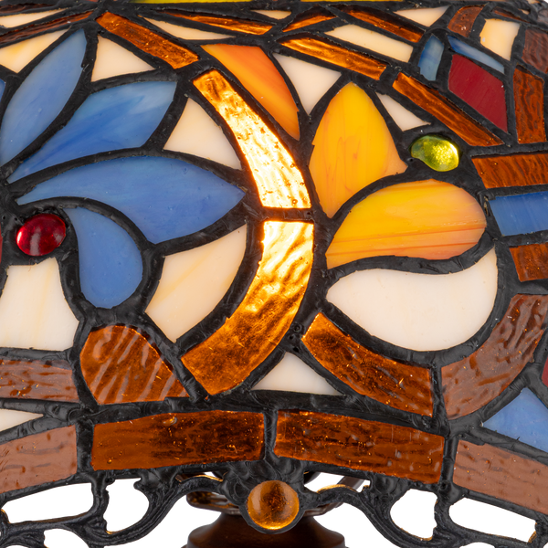 Tiffany tafellamp – Blauw & Amber Patroon – Ø 30 × H 46,5 cm (Art. 7026)
