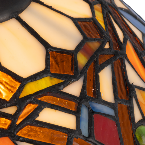 Tiffany tafellamp – Blauw & Amber Patroon – Ø 30 × H 46,5 cm (Art. 7026)