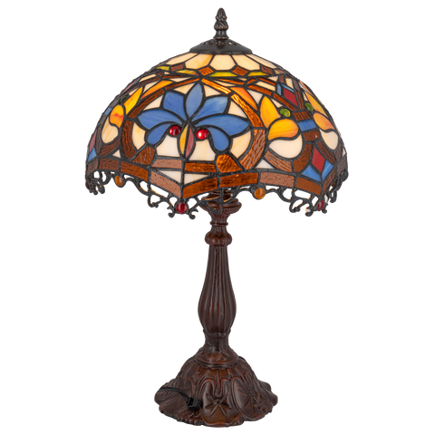 Tiffany tafellamp – Blauw & Amber Patroon – Ø 30 × H 46,5 cm (Art. 7026)