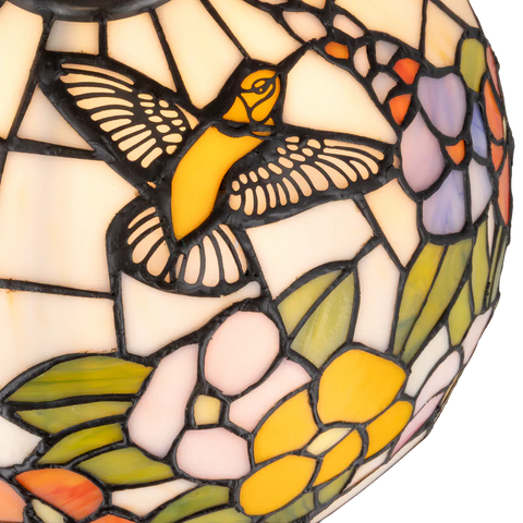 Tiffany tafellamp – Bloemen & Kolibri motief – Ø 30 cm x H 47 cm (Art. 7030)