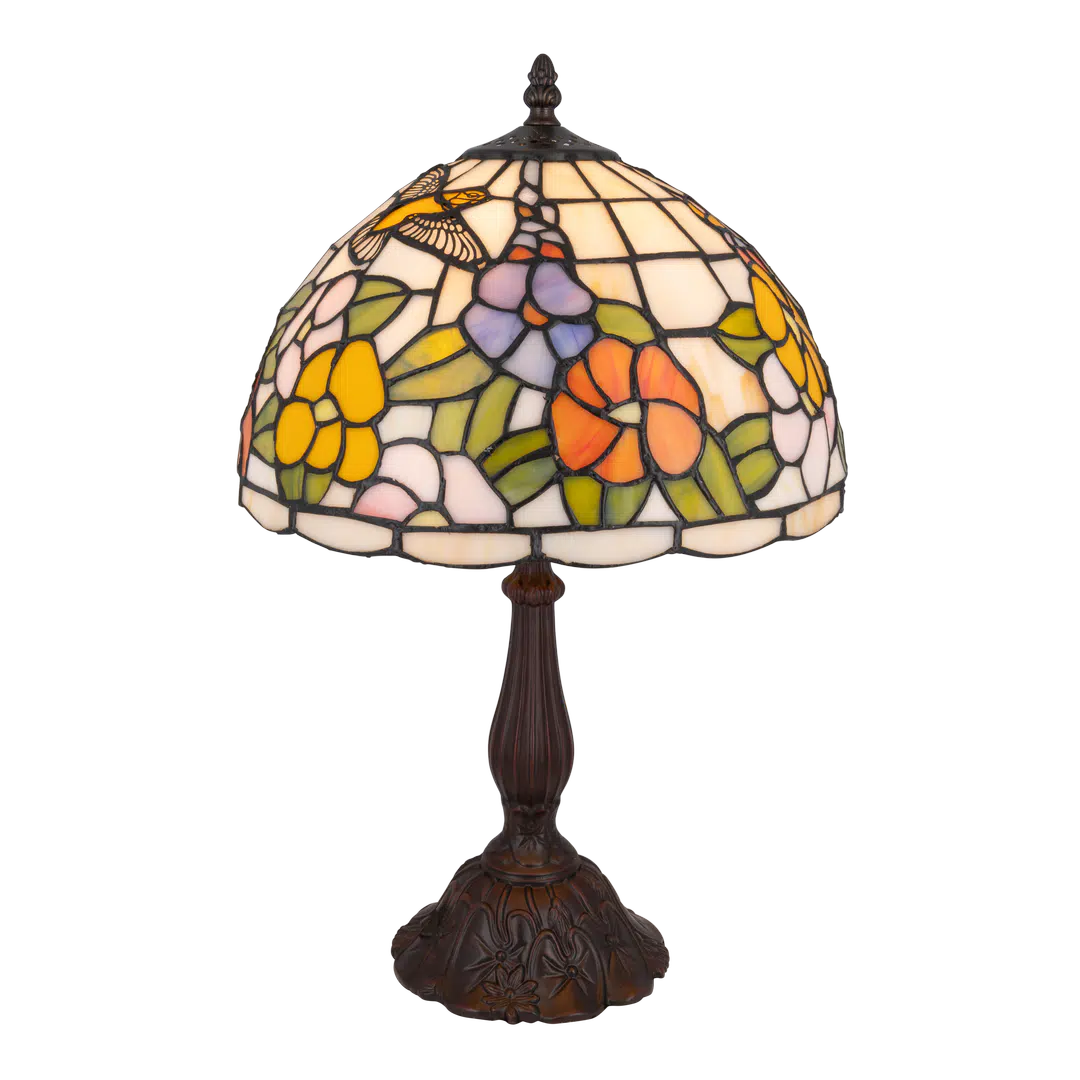 Tiffany tafellamp – Bloemen & Kolibri motief – Ø 30 cm x H 47 cm (Art. 7030)