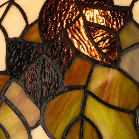 Tiffany tafellamp – Bladmotief & Boomstamvoet – Ø 30,5 × H 46 cm (Art. 7033)